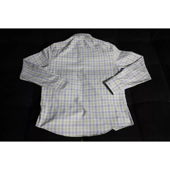 UNTUCKit Button Up Shirt Men M Green/Blue Plaid Casual Spread Collared Polyester - Picture 2 of 8